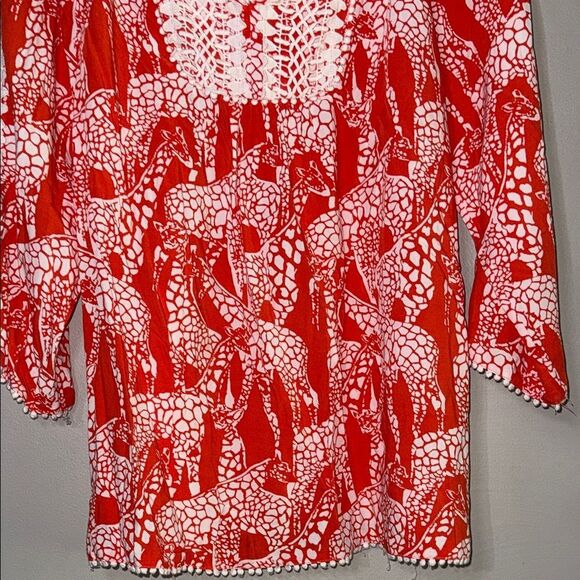 Orange and White Smocked Tunic with Relaxed Fit - Picture 8 of 12